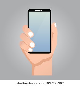 Smart phone  with hand symbol , sticker ,logo ,icon vector design