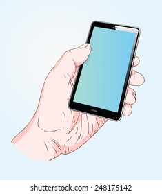 smart phone in a hand. Vector Illustration.