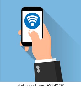 Smart phone in hand with Wi-fi