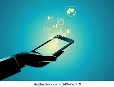 Smart phone in hand, the world in your hand, modern, digital technology concept