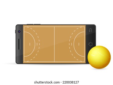 Smart phone handball on a white background. Vector illustration.