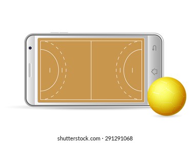 Smart phone handball on a white background. Vector illustration.