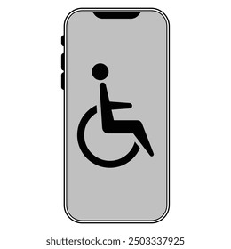 smart phone and handicap icon  in grey scale isolated on white background.