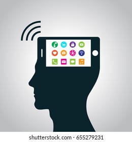 The smart phone has become a part of a human head has replaced consciousness. Change way of thinking, mind control