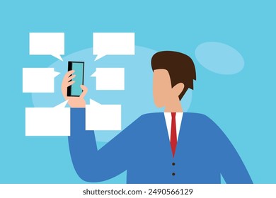 Smart phone have many alert with speech bubbles 2d flat vector illustration