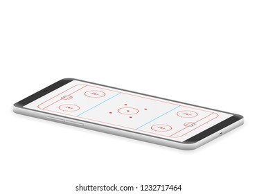 Smart phone hockey rink on a white background.