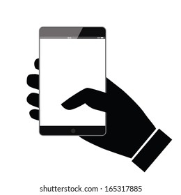 smart phone holding hands. smart technology. finger show. concept design. vector illustration