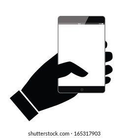 teléfono inteligente tomándose la mano. tecnología inteligente. muestra de dedos. diseño conceptual. ilustración vectorial