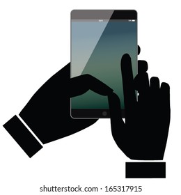smart phone holding hands. smart technology. finger show. concept design. vector illustration