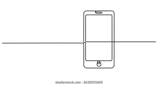 Smart phone icon continuous one line drawing with  isolate simple outline vector illustration, One continuous line drawing of smartphone vector illustration. Cellular phone monoline design. Technology