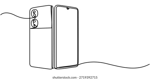 Smartphone-Symbol durchgehende einzeilige Zeichnung, mit isolierten einfachen Umriss, Vektorgrafik, Eine durchgehende Linie Zeichnung von Smartphone-Vektorgrafik. Telefon Monoline Design. Technologie. 