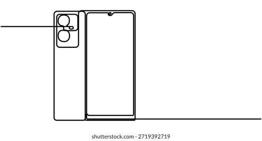 Smartphone-Symbol durchgehende einzeilige Zeichnung, mit isolierten einfachen Umriss, Vektorgrafik, Eine durchgehende Linie Zeichnung von Smartphone-Vektorgrafik. Telefon Monoline Design. Technologie. 
