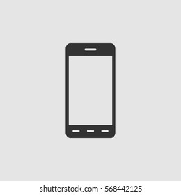 Smart phone icon flat. Black pictogram on grey background. Vector illustration symbol