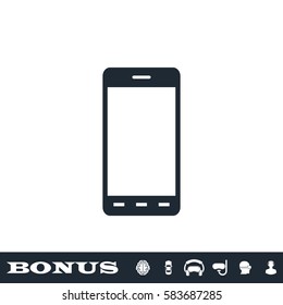 Smart phone icon flat. Black pictogram on white background. Vector illustration symbol and bonus button