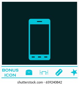 Smart phone icon flat. Blue pictogram on dark background. Vector illustration symbol and bonus icons
