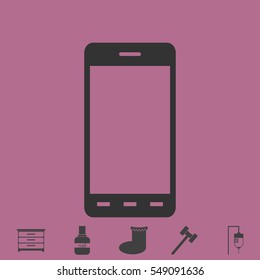 Smart phone icon flat. Simple vector grey pictogram and bonus symbol