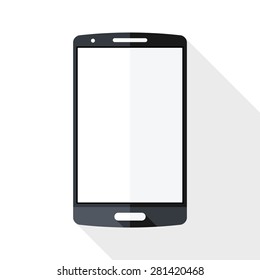 Smart phone icon with long shadow on white background