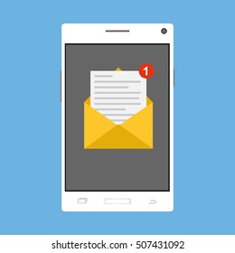 Smart phone, smart phone icon, mobile, message, vector message. Flat design, vector image. Vector.