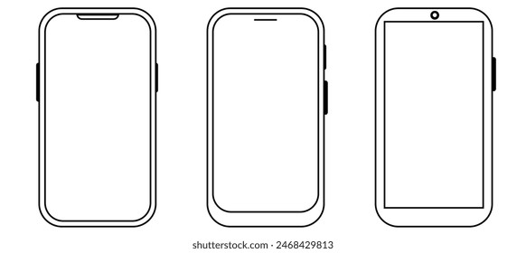 Icono de teléfono inteligente maqueta móvil. Teléfono celular de primera línea en pantalla. Conjunto de símbolos de teléfono móvil. Ilustración vectorial. sobre fondo blanco.