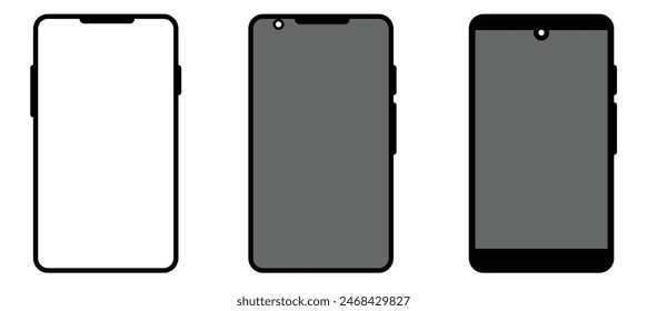 Smart phone icon mobile mockup. Front line cell phone on screen. Mobile phone symbol set. Vector illustration. on white background.