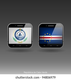 Smart phone icon with a picture of the flag and emblem of the Republic Cabo Verde.