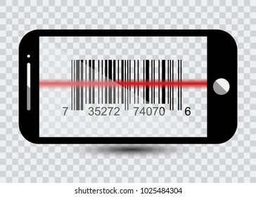 smart phone icon with sample Bar Codes For Scanning Icon with red laser, Vector Illustration isolated