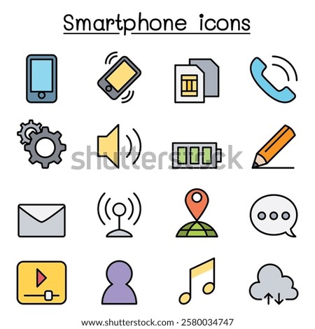 Smart phone icon set in color line style