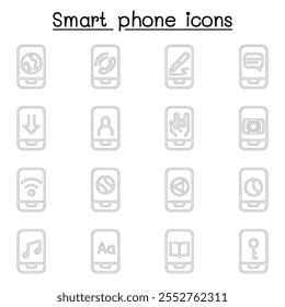 Smart phone icon set in thin line style