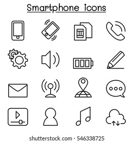 Smart phone icon set in thin line style