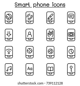 Smart phone icon set in thin line style