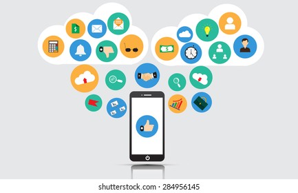 Smart phone with icon is smart technology.  