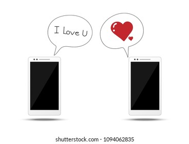 smart phone icon with text box "I love u",and heart icon ,chatting concept