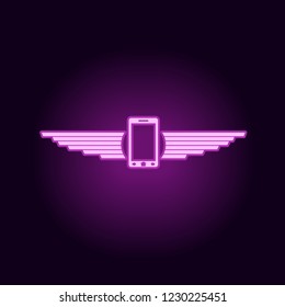 Smart phone icon in thin line style. Neon bulb shine