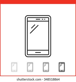 Smart phone icon. Vector icon of smartphone in four different thickness. Linear style