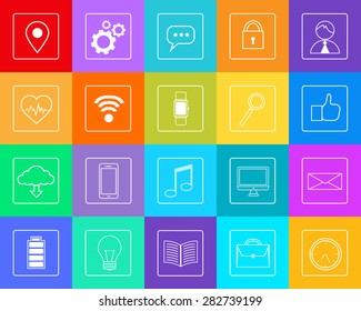 Smart Phone Icons Set Thin Line Simple Colorful Collection Minimalistic Style