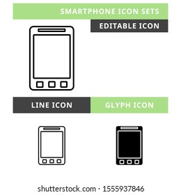 smart phone icons set vector design, modern editable line and  glyph icon, black colour and isolated for icon presentation, website and banner