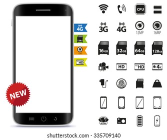 Smart Phone and Icons Set Vector Illustration
