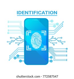 Smart Phone Identification Scanning Fingerprint Modern Access And Security Protection System Vector Illustration