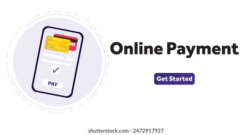 Smart phone illustration with online payment. Credit card on the phone screen. Professional online shopping against a white background