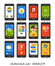 smart phone interface and Various applications wallpaper vector illustration flat design