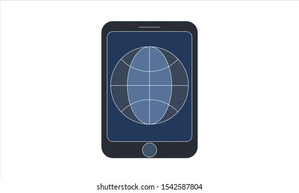 Smart phone with internet icon on screen. Flat simple design. Isolate on white background.