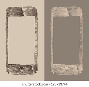 Smart Phone (iPhone), smartphone mobile tablet, engraved  style, hand drawn, sketch