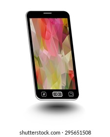 Smart phone - isolated object with abstract colorful triangle patterns on display