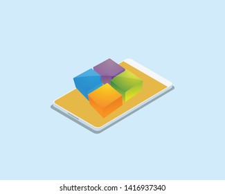 Smart phone isometric with 3d chart. 