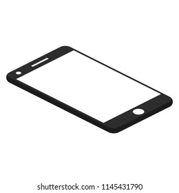 Smart phone isometric, phone side view  isolated on white background