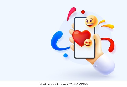 Smart phone like, heart icon message, web banner. Vector illustration