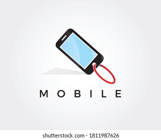 Símbolo del logotipo lineal del teléfono inteligente. Monitor de dedo de pantalla táctil para la mano de teléfono móvil signo creativo. Tablet PC, logotipo vectorial de idea de gadget