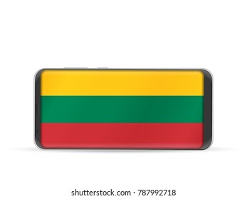 Smart phone Lithuania flag on a white background.