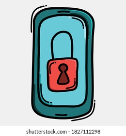 smart phone lock color vector icon. Drawing sketch illustration hand drawn line.