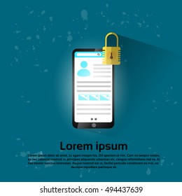 Smart Phone Lock Screen Data Privacy Protection Flat Vector Illustration